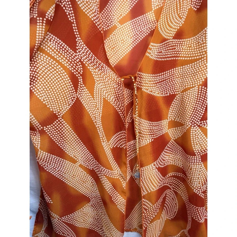 Your Best Look Women's Orange Swim Cover Up Sheer Cardigan 18W Tie Front Shells - Picture 5 of 14